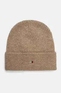 Tommy Hilfiger czapka z domieszką wełny kolor beżowy z cienkiej dzianiny AW0AW16633 - Czapki damskie - miniaturka - grafika 1