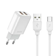 Ładowarki do telefonów - Ładowarka Sieciowa 2.4A 2xUSB + Kabel USB - USB-C Jellico EU02 biała - miniaturka - grafika 1