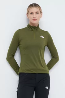 Bluzki damskie - The North Face longsleeve sportowy Flex kolor zielony z półgolfem - grafika 1