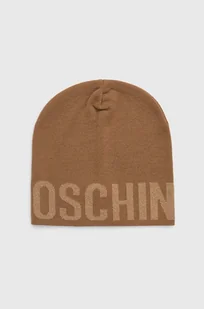 Moschino czapka wełniana kolor beżowy z cienkiej dzianiny wełniana - Czapki damskie - miniaturka - grafika 1
