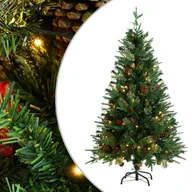 Choinki - vidaXL Choinka z lampkami LED i szyszkami, zielona, 150 cm, PVC i PE - miniaturka - grafika 1