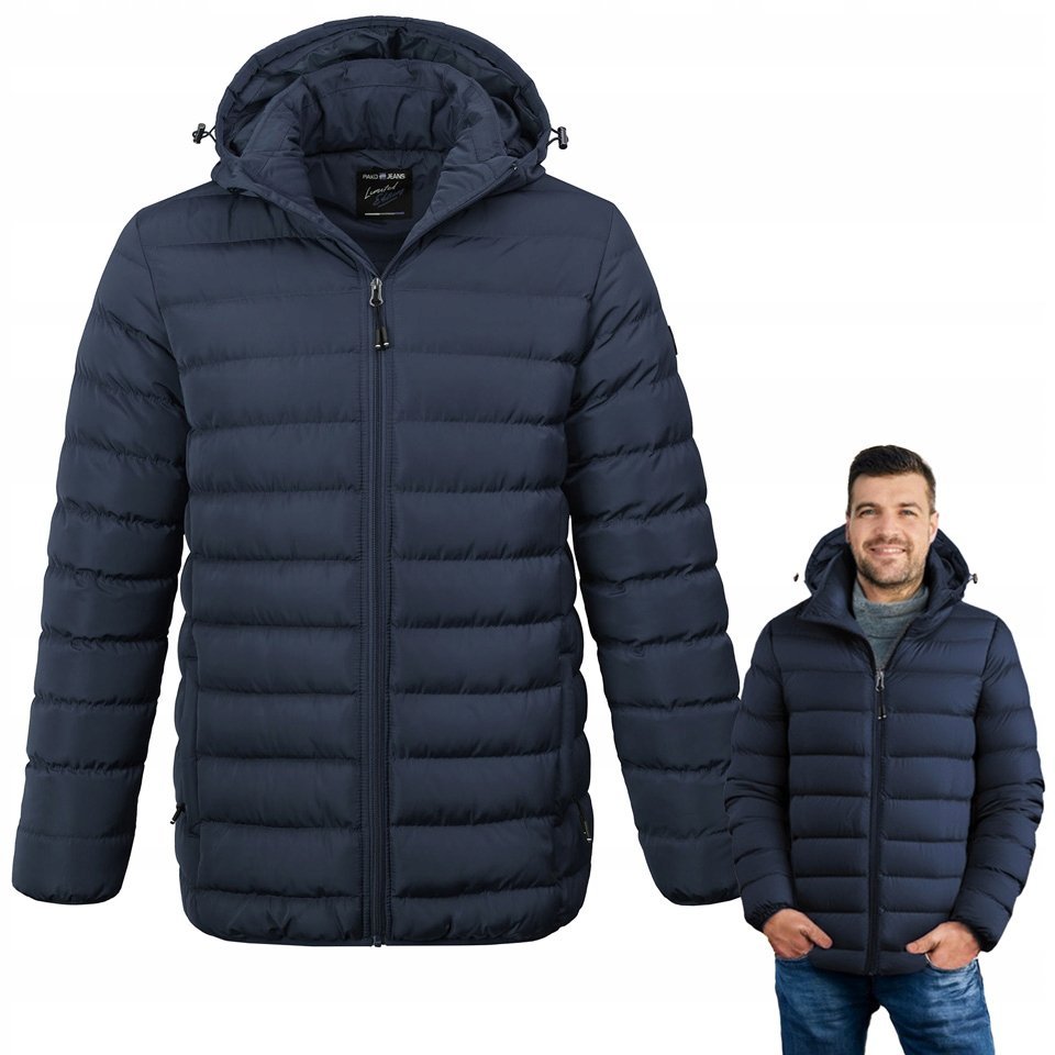 KURTKA Męska z Kapturem ZIMOWA Miejska Pikowana GRANATOWA Pako Jeans