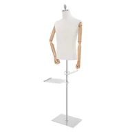 Manekiny wystawowe - Męski manekin krawiecki Tors Wyświetlacz odzieży 70-130 cm Regulowana wysokość (kolor srebrny + drewno) - miniaturka - grafika 1