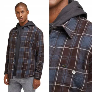 Lee LEESURE SHIRT Dusty Navy CIEMNA KOSZULA W KRATĘ REGULAR FIT M - Koszule męskie - miniaturka - grafika 1