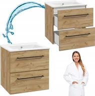 Szafki łazienkowe - Szafka Łazienkowa Wisząca z Umywalką Ceramiczną 60 Dąb Craft Tobacco2 Szuflady Int - miniaturka - grafika 1