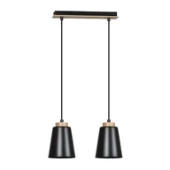 Lampy sufitowe - Lampa wisząca Bolero czarna-jasne drewno 2xE27x15W podwójna nad stół wyspę wym: 100 x 40 x 14 cm metal Emibig - miniaturka - grafika 1