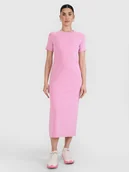 Sukienki - 4F Sukienka midi z prążkowanej dzianiny damska - różowa XS - miniaturka - grafika 1