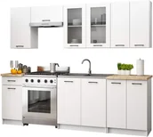 Meble kuchenne - MEBLE KUCHENNE ZESTAW OLIWIA Z WITRYNĄ 2.4M H720 BIAŁY - miniaturka - grafika 1