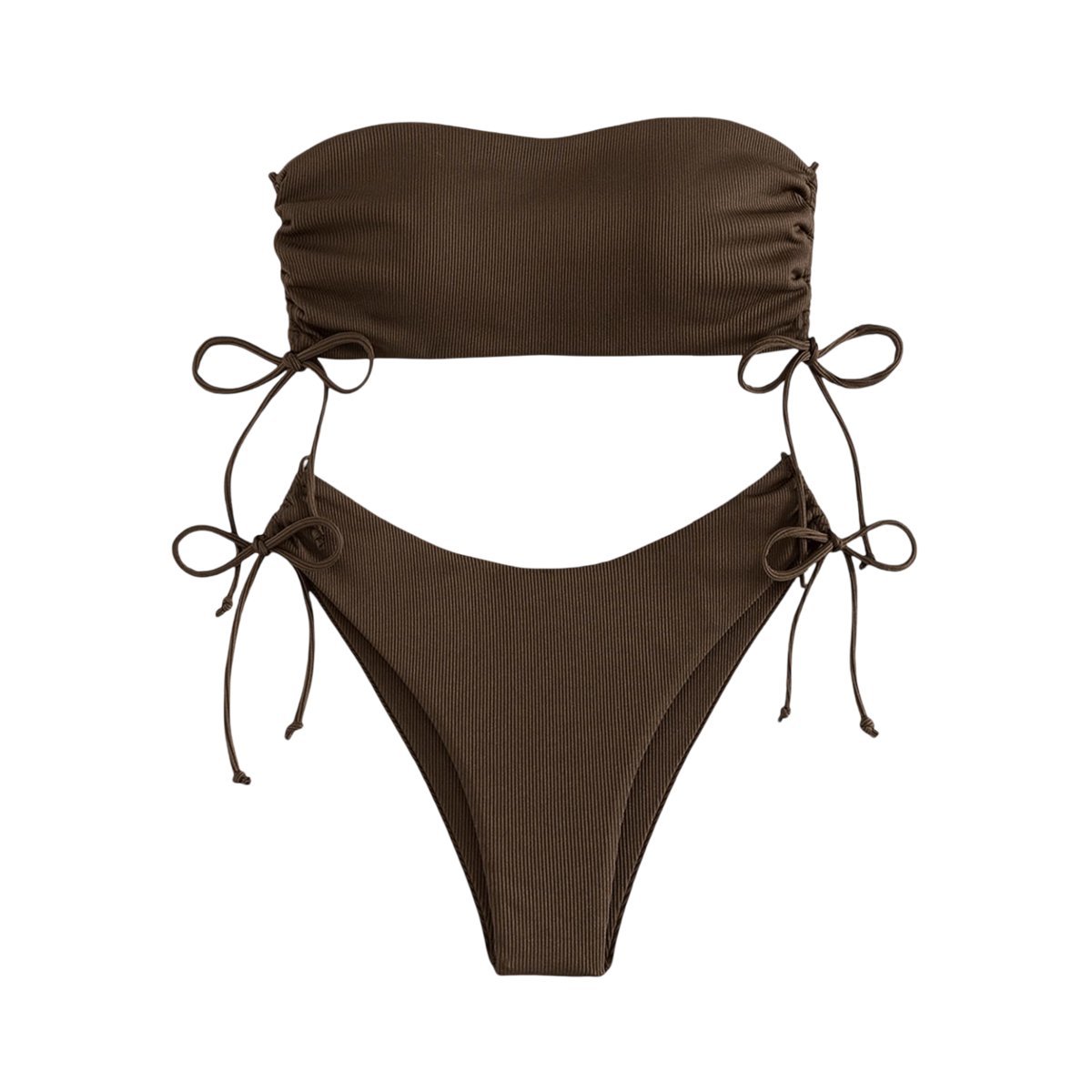 Strój Kąpielony Bikini Dwuczęściowy Push Up Wysoki Stan Brązowy M