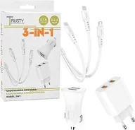 Ładowarki do telefonów - Ładowarka Vega ŁADOWARKA SIECIOWA 2.4A + KABEL USB 3W1 + ŁADOWARKA SAMOCHODOWA 3,1A BIAŁA TRUSTY TR-CH01> - miniaturka - grafika 1