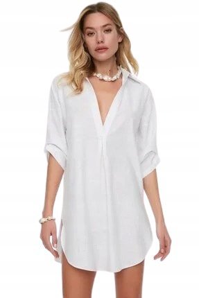 TRENDYOL BIAŁA KOSZULA OVERSIZE Z RĘKAWEM 3 4 44 5AA