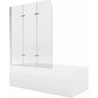 Wanny - Mexen Cubik wanna prostokątna 150 x 70 cm z obudową i parawanem 3-skrzydłowym 120 cm, transparent, chrom - miniaturka - grafika 1