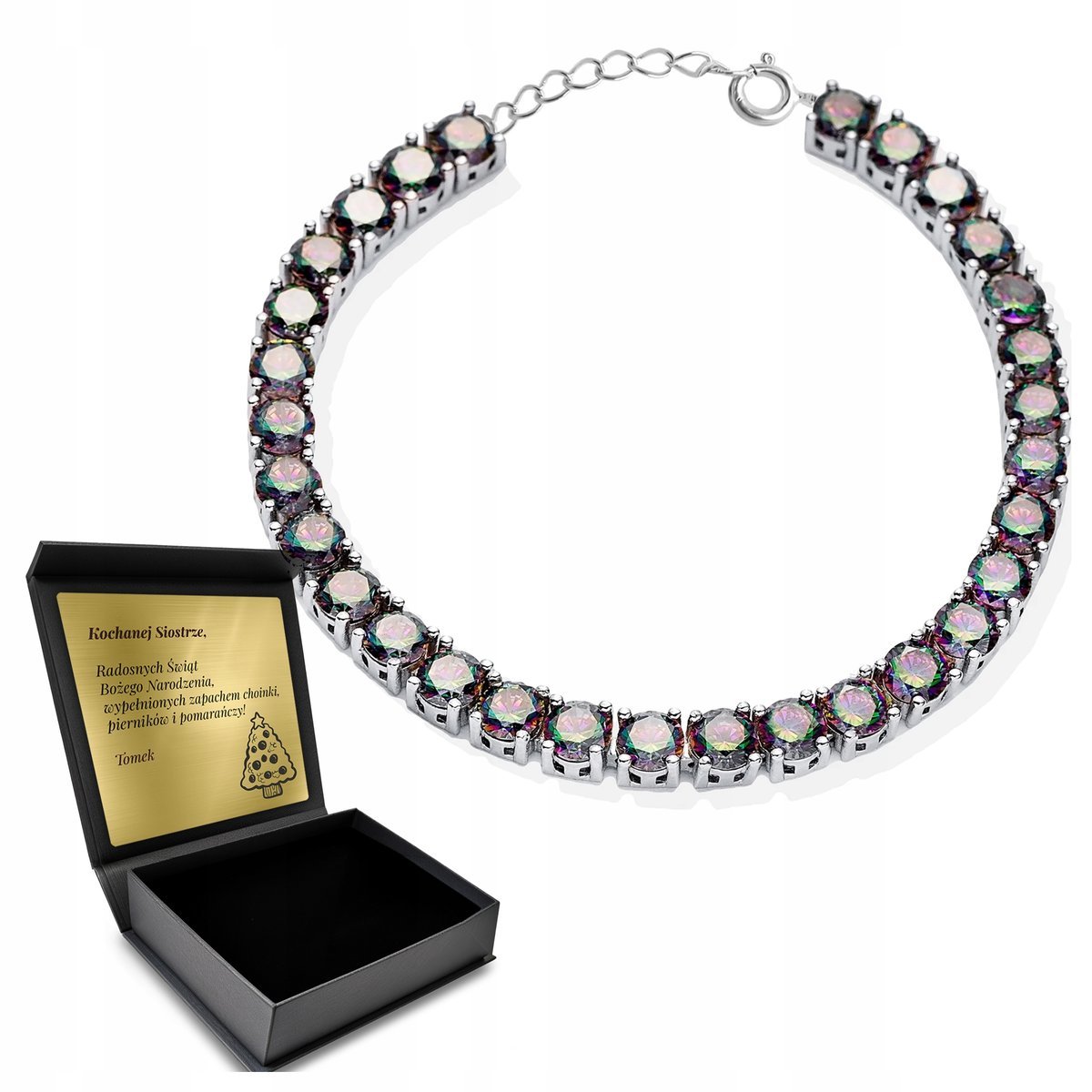 Srebrna Bransoletka Kamień Mistyczny Topaz Zjawiskowa +Grawer