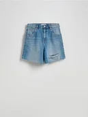 Spodenki damskie - Reserved - Jeansowe szorty z przetraciem - niebieski - miniaturka - grafika 1