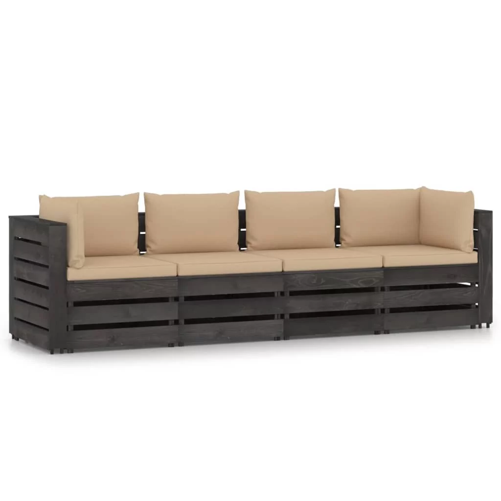 vidaXL Ogrodowa sofa 4-os z poduszkami impregnowane na szaro drewno 3068219