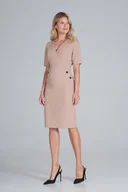 Sukienki - Prosta SUKIENKA z kopertowym dekoltem | Beż XL - miniaturka - grafika 1