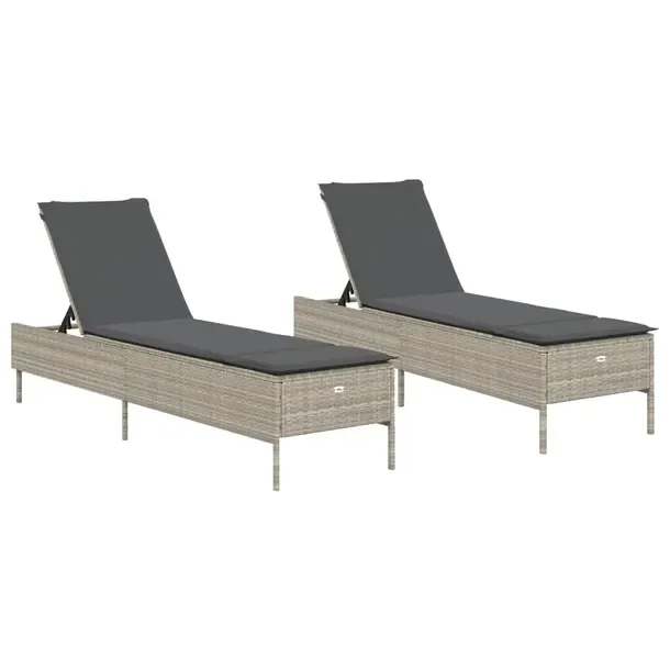 Leżak ogrodowy z regulowanym oparciem, rattan PE, jasnoszary, 198x55x39/97
