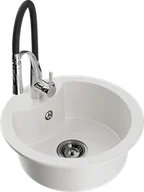 Zlewozmywaki z baterią - Mexen Diego zlewozmywak granitowy 1-komorowy z baterią kuchenną Aster, biały - 6512-20-73450-07-B - miniaturka - grafika 1