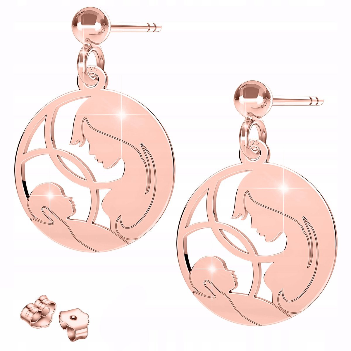 Kolczyki Pozłacane Blaszki Okrągłe Matka z Dzieckiem Family SREBRO 925