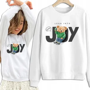 Bluza Damska Biała Dresowa LEAN INTO JOY Kobiece Dziewczęce Piękne Wz - S - Bluzy damskie - miniaturka - grafika 1