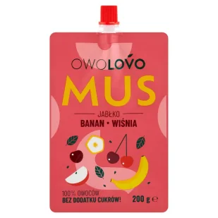 Owolovo Mus jabłko banan wiśnia 200 g - Soki i napoje niegazowane - miniaturka - grafika 1