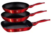 Zestawy garnków i patelni - Zestaw 3 czerwonych patelni z powłoką granitową C8-G22 - miniaturka - grafika 1