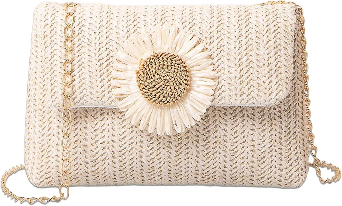 TOREBKA SŁOMKOWA KWIATOWA CROSSBODY TKANA KOPERTÓWKA LISTONOSZKA PLAŻOWA