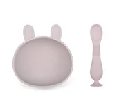 Miseczki i talerzyki dla dzieci - Królik Zestaw Silikonowy Miseczka Plus Łyżeczka-Jasny Różowy - miniaturka - grafika 1