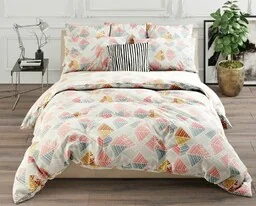 Luxury Pościel bawełniana 160x200 Trójkąty geometryczna paski miętowa różowa pudrowa szara 28219/1 01 - Pościel - miniaturka - grafika 1