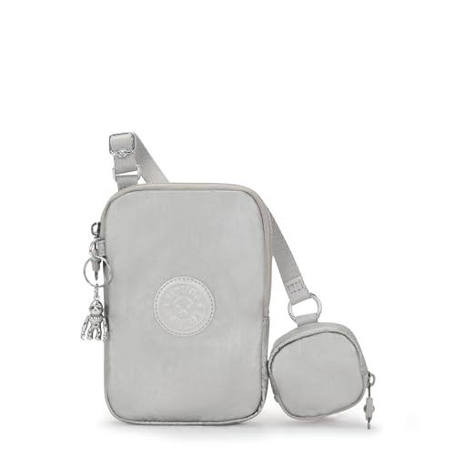 Kipling Elvin Metaliczna torba na telefon crossbody, Jasny metaliczny, 5'' L x 7.25'' H x 1'' D