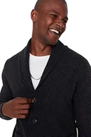 Swetry męskie - Trendyol Męski regularny krój podstawowy okrągły dekolt dzianinowy kardigan szary, Szary, M - miniaturka - grafika 1