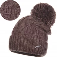 Czapki damskie - Brązowa Czapka Damska Zimowa Z Pomponem Wywijana Ciepła Na Zimę Majka - miniaturka - grafika 1
