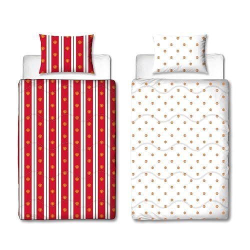 Manchester United FC Oficjalna kołdra bez pokrowca na pojedyncze łóżko dwustronna czerwona biała kołdra piłkarska bez pokrowca, poszewka na poduszkę poszewka na poduszkę zmywalna kołdra idealna do