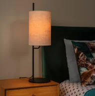 Lampy stojące - Beżowa lampa stołowa Magic z lnianym kloszem do sypialni - miniaturka - grafika 1