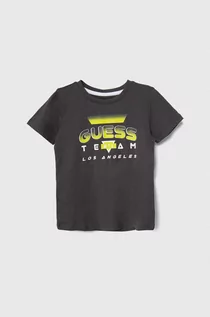 Koszulki dla chłopców - Guess t-shirt bawełniany dziecięcy kolor czarny z nadrukiem - grafika 1