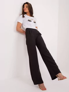 Spodnie damskie - Spodnie z materiału czarny elegancki klasyczny materiałowe nogawka prosta - grafika 1