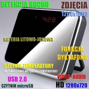 Szpiegowski Zegar Biurkowy, Nagrywający Obraz HD i Dźwięk + Detekcja Ruchu + Rejestrator Dźwięku.. - Minikamery i aparaty szpiegowskie - miniaturka - grafika 1