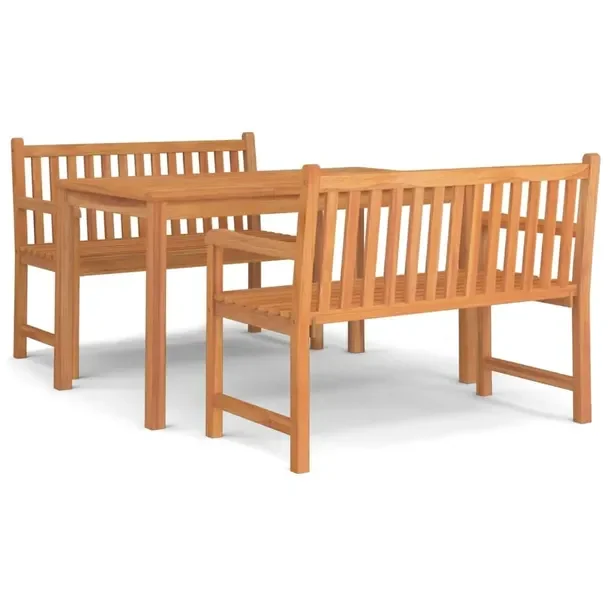 Zestaw mebli ogrodowych z drewna tekowego 140x80x77 cm, 2 ławki 114x60x90