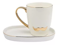 Kubki - Florina Kubek Porcelanowy Ze Spodkiem Moustache Biały 360 Ml Wh - miniaturka - grafika 1