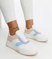 Sneakersy damskie - Biało-różowe sneakersy na grubszej podeszwie Rafida-38 - miniaturka - grafika 1
