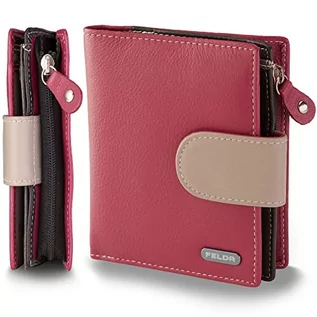 Portfele - Damski portfel z miękkiej skóry naturalnej – 10 przegródek na karty – bloker RFID – wielokolorowy, Brązowy kasztany Multi (czerwony) - 16-103 Maroon Multi - grafika 1