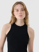 Koszulki i topy damskie - 4F Top slim z prążkowanej dzianiny damski - czarny M - miniaturka - grafika 1