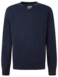 Swetry męskie - Pepe Jeans Andre V Neck sweter męski, niebieski (Dulwich), S - grafika 1