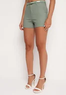 Spodenki damskie - Miętowe Bermudy Szorty z Materiałowym Paskiem w Talii Rivatha - miniaturka - grafika 1