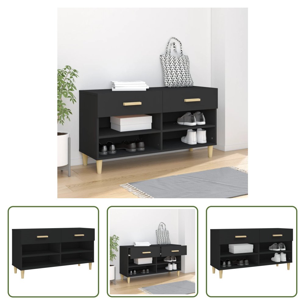 The Living Store szafka na buty czarna 102x35x55 cm materiał drewnopochodny