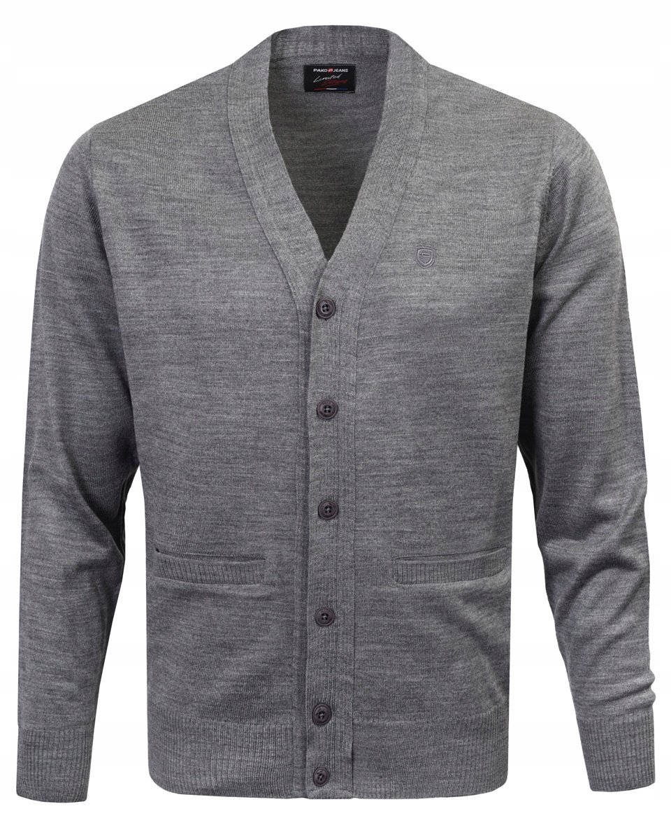 SWETER Męski ROZPINANY Kardigan na Guziki CIEMNOSZARY melanż 3XL Pako Jeans