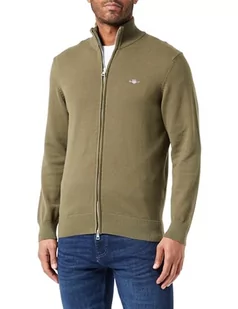 GANT Męska kurtka z dzianiny na co dzień, bawełniana z suwakiem, zielona Juniper Green, standardowa, Juniper Green, L - Kurtki męskie - miniaturka - grafika 1