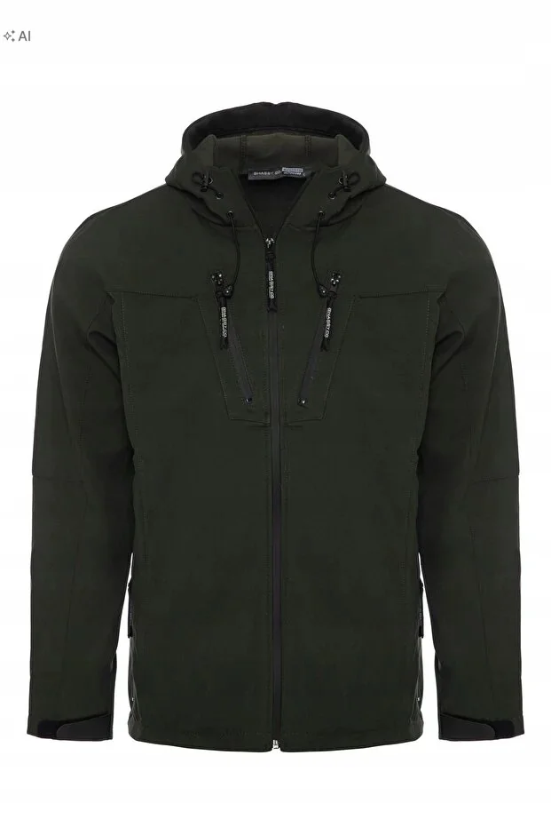 MĘSKA KURTKA SPORTOWA SOFTSHELL Z KAPTUREM ZIELONA S 5IA