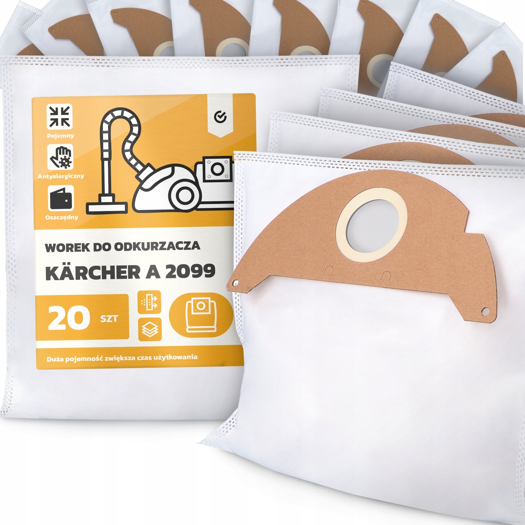 20x Worek do Odkurzacza Kärcher A 2099 Syntetyczny Tekstylny Mocny Worki