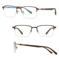 Okulary korekcyjne, oprawki, szkła - Ultralekkie tytanowe okulary zerówki z filtrem Blue Light do komputera Brązowe TN825A - miniaturka - grafika 1